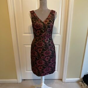 J. Crew Floral V-Neck Dress - Pink, Black, Gold